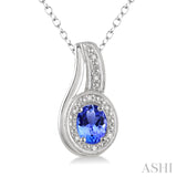 Silver Oval Shape Tanzanite & Diamond Pendant