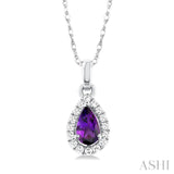 Diamond Halo Amethyst Birthstone Pendant - February