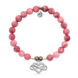 Pink Jade Gemstone Bracelet with Endless Love Sterling Silver Charm
