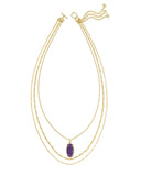 Kendra Scott Elle Gold Bamboo Frame Triple Strand Necklace in Dark Purple Amethyst