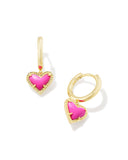 Kendra Scott Ari Heart Gold Huggie Earrings in Neon Pink Magnesite