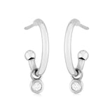 Small Post Hoop Earrings with Bezel Set Dangle Diamond