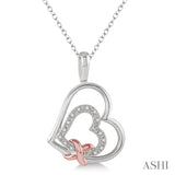 Silver & Rose Gold Double Heart Diamond Pendant