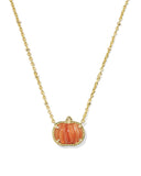 Kendra Scott Pumpkin Gold Short Pendant Necklace in Orange Banded Agate