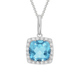 Swiss Blue Topaz & Diamond Halo Pendant