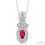 5x3 mm Oval Cut Ruby and 1/50 Ctw Single Cut Diamond Pendant in Sterling Silver with Chain