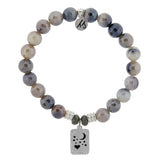 Storm Agate Stone Bracelet with Moon and Back Sterling Silver Charm