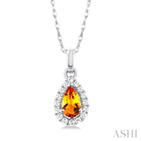 Diamond Halo Citrine Birthstone Pendant - November