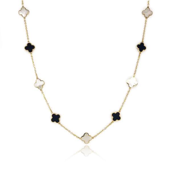 Mother Of Pearl & Onyx Clover Station Necklace