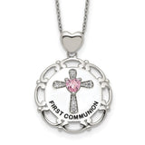 Silver Pink & Clear CZ Cross Necklace