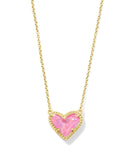 Kendra Scott  Ari Heart Gold Pendant Necklace in Pink Iridescent Glitter Glass