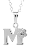 Children's Silver Letter M Pendant With Diamond Flower Accent