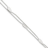 Sterling Silver Polished 2-Strand Feather 10in Plus 1in Ext Anklet