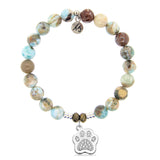 Larimar Gemstone Bracelet with Paw CZ Sterling Silver Charm