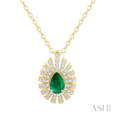 Pear Shape Emerald Sunburst Pendant