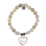 Moonstone Gemstone Bracelet with Heart Mom Sterling Silver Charm