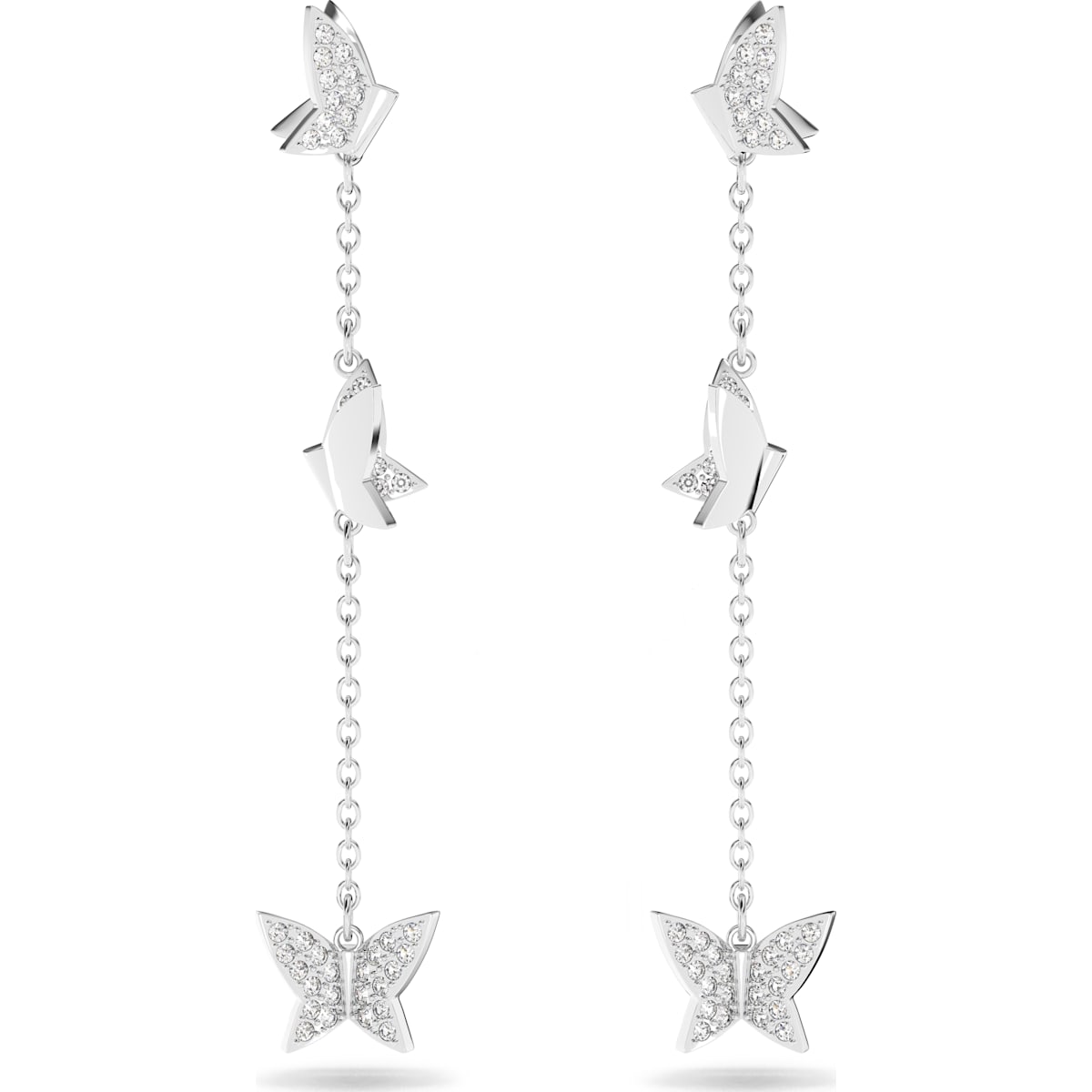 Swarovski Lilia drop earrings, Butterfly, Long, White, Rhodium plated