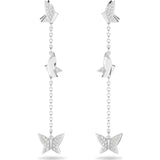 Swarovski Lilia drop earrings, Butterfly, Long, White, Rhodium plated