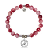 Cherry Jade Gemstone Bracelet with White Cardinal CZ Sterling Silver Charm