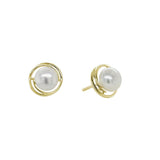 14k Yellow Gold Swirl Earrings with FWC Button Pearl