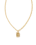 Kendra Scott Crystal Letter B Gold Short Pendant Necklace in White Crystal