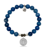 Blue Aventurine Gemstone Bracelet with Anchor Sterling Silver Charm