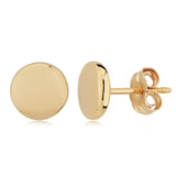 Gold 8mm Flat Round Stud Earrings