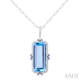 Large Blue Topaz Pendant with Diamond & Sapphire Halo