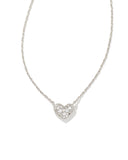 Kendra Scott Ari Silver Pave Crystal Heart Necklace in White Crystal