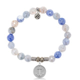 Blue Sparkle Agate Gemstone Bracelet with Anchor Sterling Silver Charm