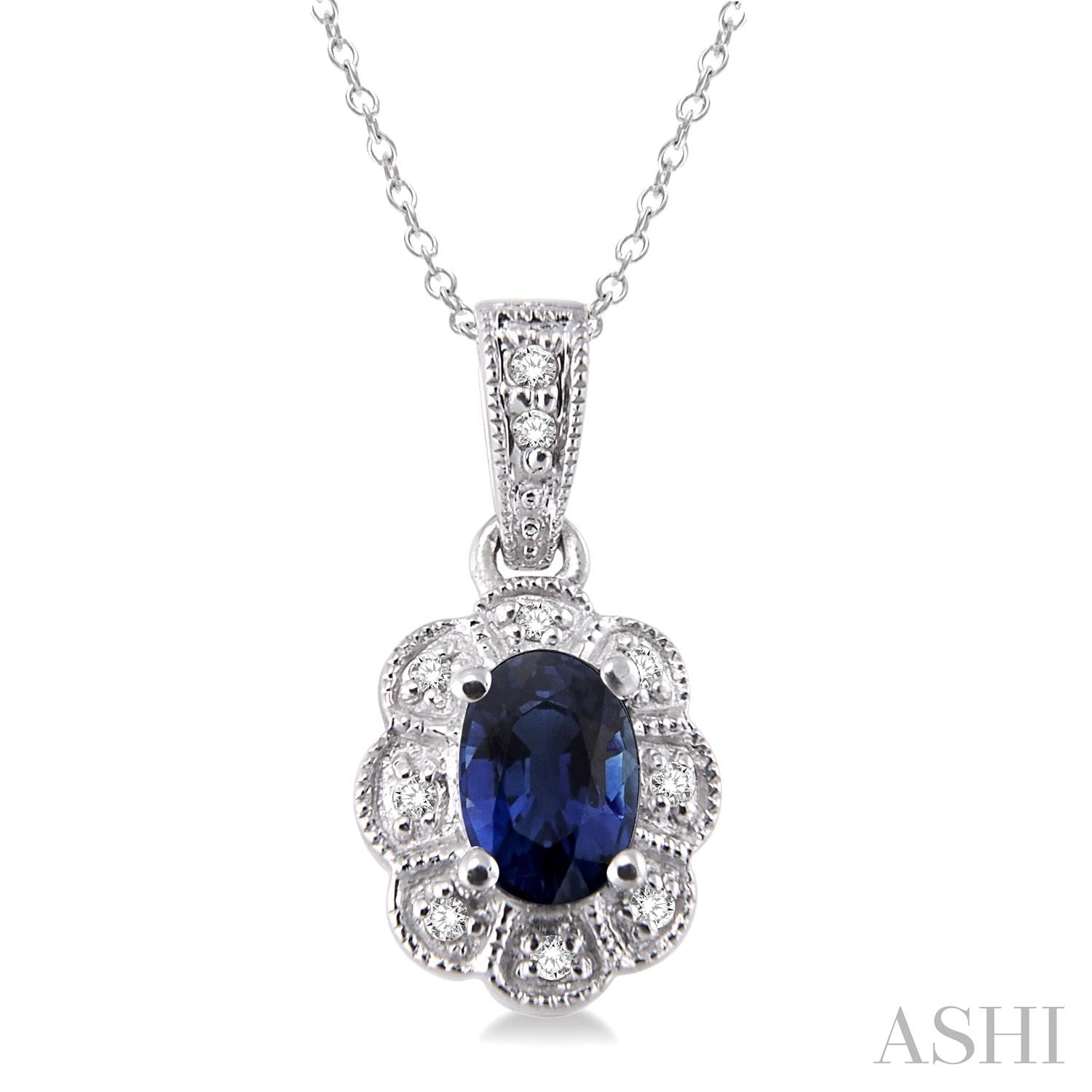 Silver Sapphire & Diamond Pendant