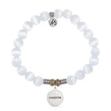 White Cats Eye Gemstone Bracelet with Endless Love Daughter Sterling Silver Charm