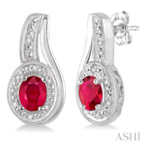 Sterling Silver Oval Shape Ruby & Diamond Earrings