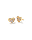 Kendra Scott Ari Gold Pavé Crystal Heart Earrings in White Crystal