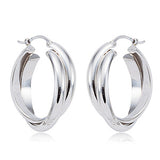 Sterling Silver  Medium HF / RD Crossed Hoop Earrings
