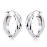 Silver Crossed Hoop Earrings