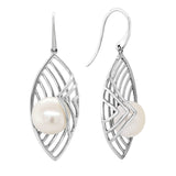 Silver Marquise Shaped Dangle Earring with Pearl