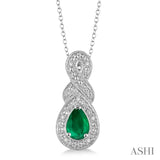 Pear Shape Silver Gemstone & Diamond Pendant