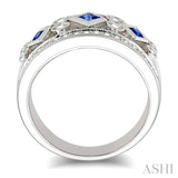 2.2 MM & 2.4 MM Princess Cut Sapphire and 3/8 Ctw Round Cut Diamond Precious Fashion Band in 14K White Gold