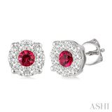 3.3 MM Round Cut Ruby and 1/2 Ctw Lovebright Diamond Precious Earrings in 14K White Gold