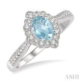 6x4 MM Oval Shape Aquamarine and 1/5 Ctw Round Cut Diamond Semi-Precious Ring in 10K White Gold