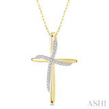 1/10 Ctw Round Cut Diamond Draped Cross Charm Pendant With Chain in 10K Yellow Gold