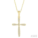 1/10 Ctw Cross Charm Round Cut Diamond Petite Pendant With Chain in 10K Yellow Gold