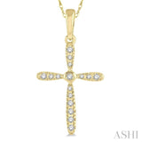 1/10 Ctw Cross Charm Round Cut Diamond Petite Pendant With Chain in 10K Yellow Gold