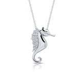 Sterling Silver Platinum Plated Whimsical Seahorse Necklace