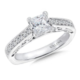 Princess-Cut Semi-Mount Engagement Ring with Milgrain Accents
