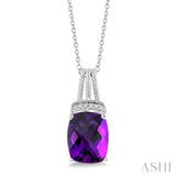 Silver Cushion Shape Amethyst & Diamond Pendant
