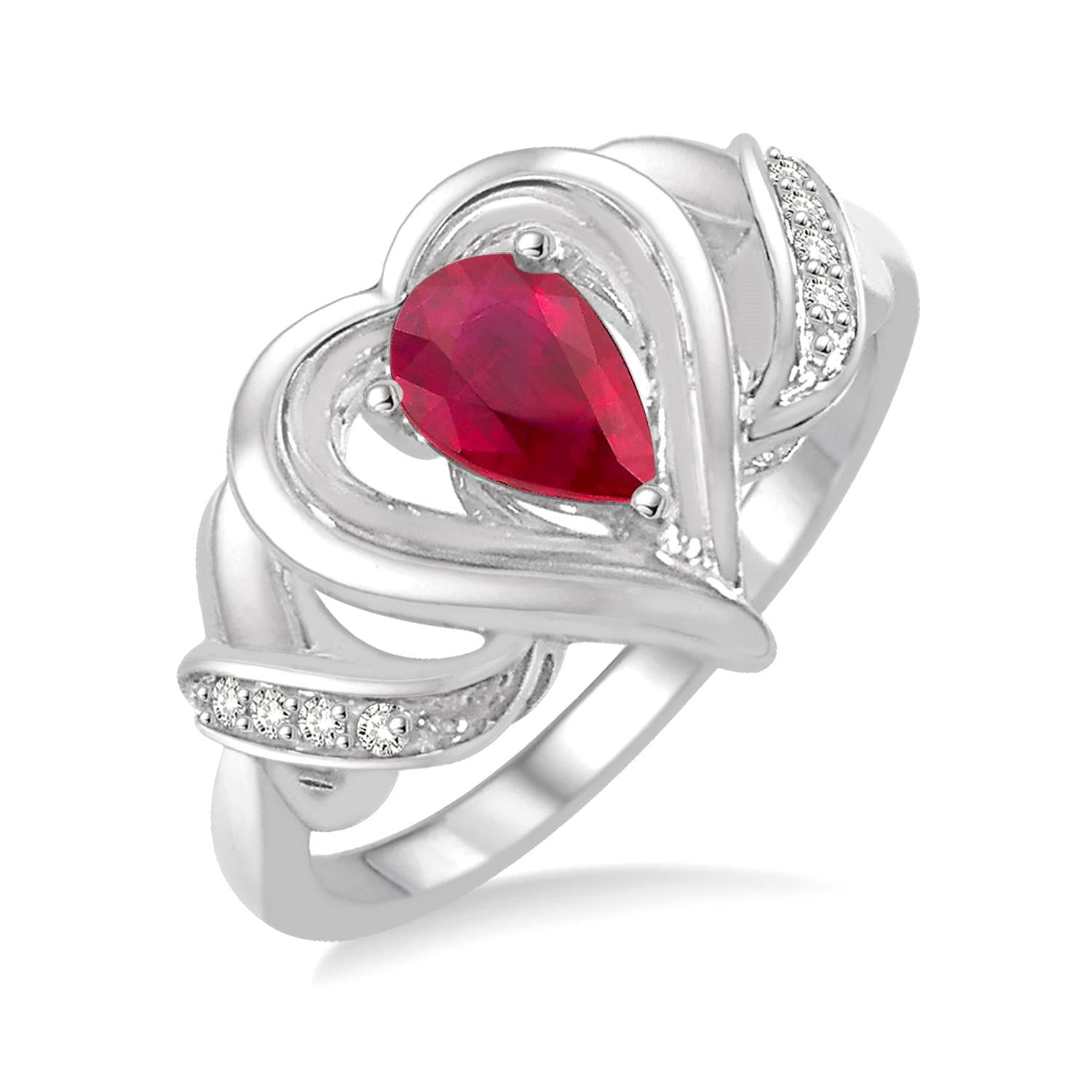 Silver Heart Shape Ruby & Diamond Fashion Ring