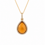 Checkerboard Citrine Cabochon & Diamond Halo & Bail Pendant
