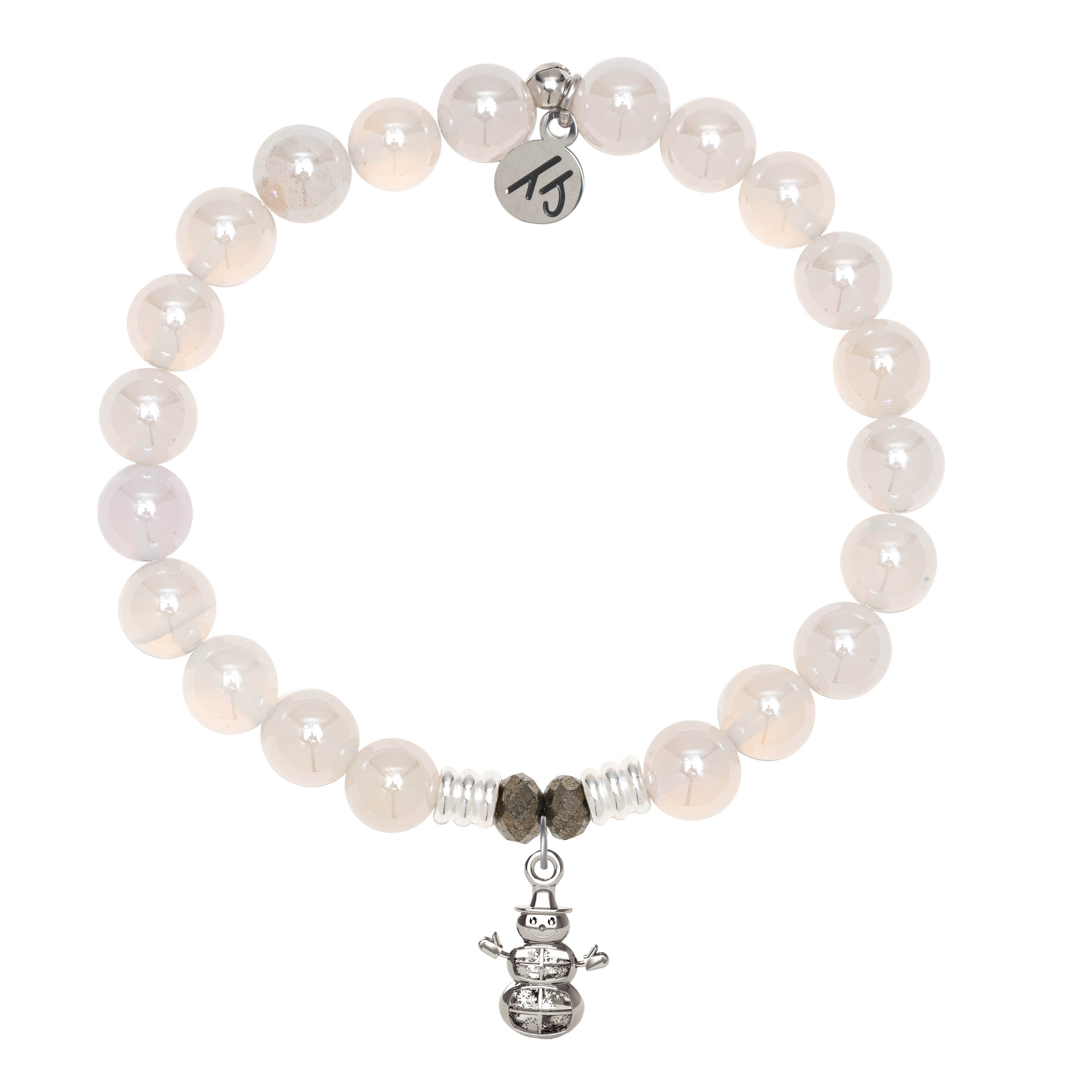 White Agate Stone Bracelet with Snowman Sterling Silver Charm